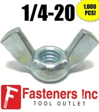 (Qty 1000) 1/4"-20 UNC Coarse Thread Wing Nut Zinc Plated Steel Nuts