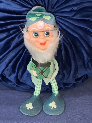 Vintage Pixie Elf Gnome Felt Rubber Face Doll St Patrick s Day Japan 8  Rare