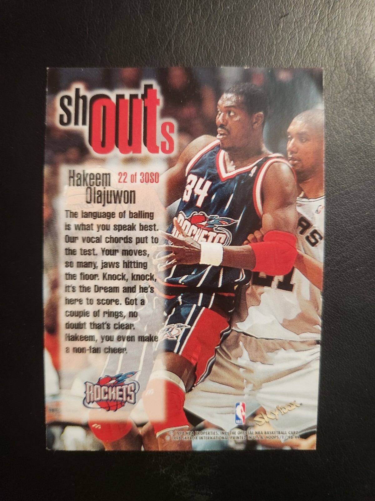 hakeem olajuwon 1998 SKYBOX NBA HOOPS #22 SHOUT OUTS ROCKETS | eBay