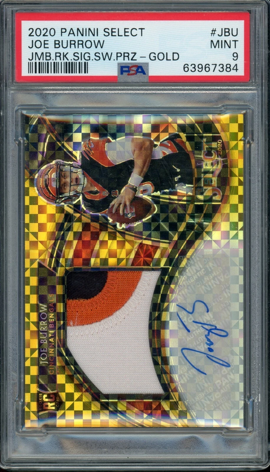 Joe Burrow Panini Select Jumbo Rookie Signature Swatch Prizm #JBU Gold
