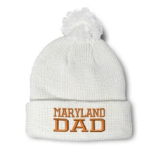 Pom Pom Beanies for Women Maryland Dad State America Usa Embroidery Skull Cap