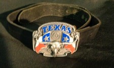 Vintage 1995 TEXAS LONE STAR STATE FLAG LONGHORN BELT 34  BUCKLE SISKIYOU Art