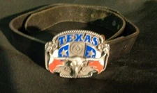Vintage 1995 TEXAS LONE STAR STATE FLAG LONGHORN BELT 34 & BUCKLE SISKIYOU Art