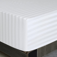 California King Size Striped Fitted Sheet White, 600 Thread Count 100 Cotton St