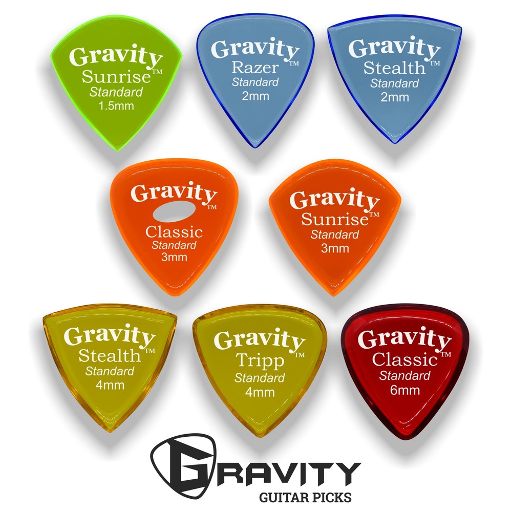 Gravity Acrylic Guitar Picks Variety Pack with Polished Bevels for Brighter Louder Tone