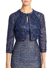 NWT 535 Kay Unger Navy Blue Confetti Lace Pewter Bolero Jacket  Dress Set Sz 2