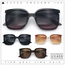 Womens Trendy Retro Inset Lens Oversize Horn Rim Plastic Fashion Sunglasses