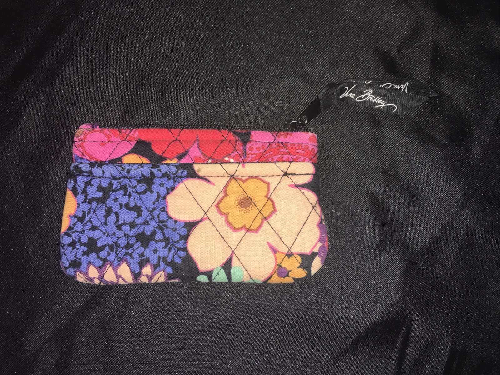 Vera Bradley Fiesta Floral Pequeño Monedero Cremallera Bolsa 5x4" Rosa Púrpura Rojo