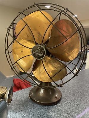 Antique Emerson Electric 6250-K Brass Blade Oscillating Desk Fan
