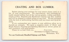 1909 Heineman Lumber Co Postcard Heineman WI DPO to SC Johnson & Son