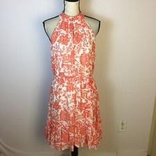 Halogen Shift Dress Size M Womans Red White Floral Halter Neck Belted Sleeveless