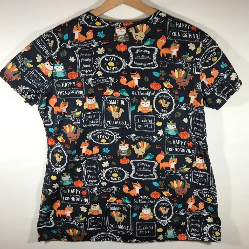 Dickies Women's Small Gray Thanksgiving Theme Short Sleeve V-Neck Scrub Top - Image 4 of 4