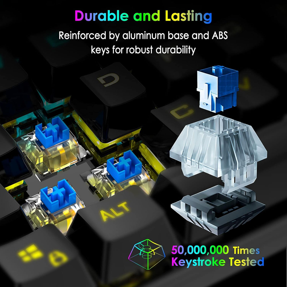 RGB Backlit Mechanical Keyboard with 16.8M Colors and 104 Keys for PC/Laptop