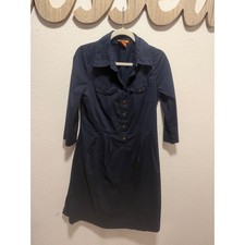 Tory Burch Navy Blue Button  Shirt Dress size 12 mising belt An show iron marks