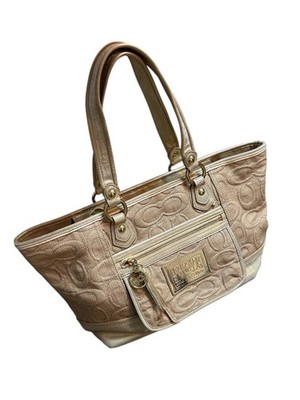 Coach Poppy Y2K Schultertasche Handtasche Signature Monogram Tote Bag Beige