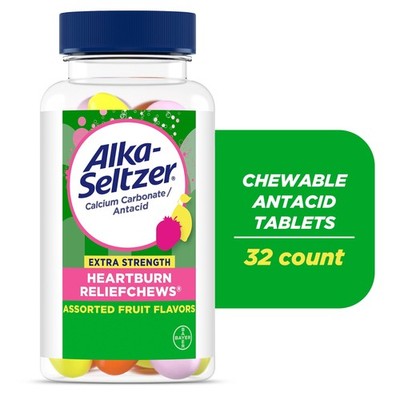 Alka Seltzer Extra Strength Heartburn Relief Chews, 750mg, Assorted Fruit, 32 Ct