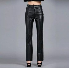 Women's real Lambskin Leather Skinny Pants Black Slim Fit Trousers four