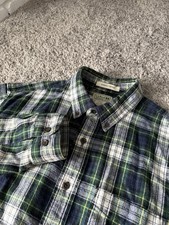  L.L. Bean Men's Large Tall Flannel Button-Up Slightly Fitting Blue/Green Plaid