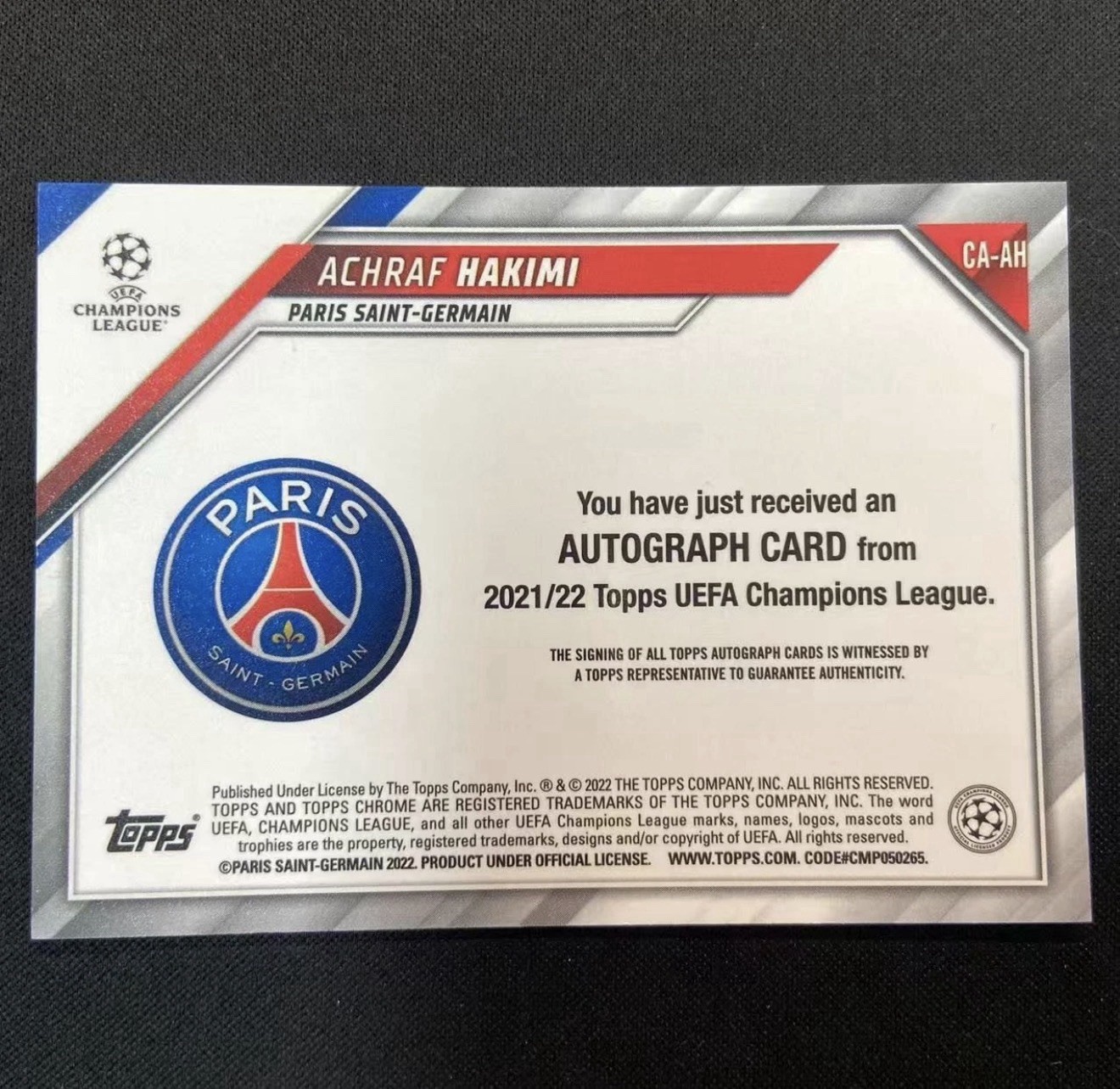 2021-22 Topps Chrome Uefa Champions League - Chrome Autographs Achraf Hakimi  view 2