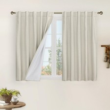LAMIT 100 Blackout Short Linen Curtains, 42x40 Inch, Thermal, Rod Pocket