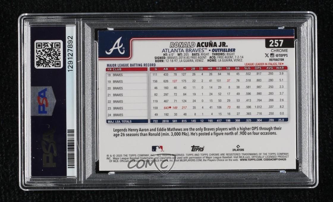 2025 Topps Chrome Refractor Ronald Acuna Jr Acuña #257 PSA 10 GEM MT 13by view 2