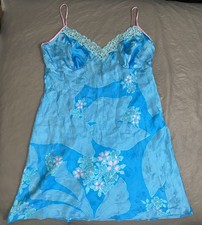 SILX August Silk Intimates Lace Trim Floral Silk Chemise Spaghetti Straps Size L