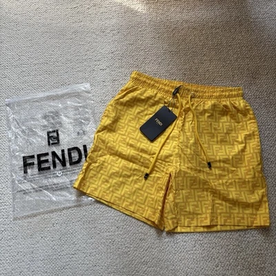 Fendi Short de bain homme jaune monogramme logo FF taille M avec doublure - Photo 1/4