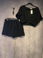 2-Piece Knit Outfit Set Black Size Large