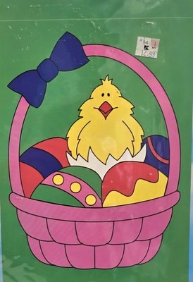 Vtg NEW!! Yard Flag. Spring Easter Chicken in Basket 28 X 40''.  New and Sealed. 