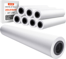 Wide Format Paper, 24 in X 150 Ft Plotter Roll, 8 Rolls CAD Bond Rolls with 2 in