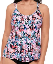 Swim Solutions Pleated Tankini Top Blushing  Floral Multicolored Size 14, $78