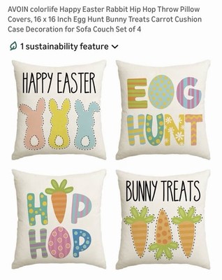 AVOIN colorlife Easter Bunny Pillow Covers Set of 4 16x16 in Square Zip