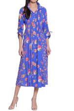 Clearance Womens Size XL John Mark Print Wire Collar Midi Blue Floral Boho Dress