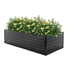 8x4x2ft Heavy Duty Raised Garden Bed Outdoor Galvanized Steel Planter Box Black