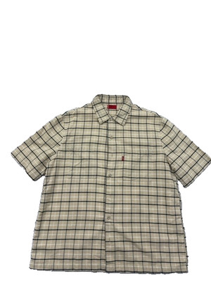 Levi's Men's L Short Sleeve Plaid Cotton Button Down Shirt Beige Navy