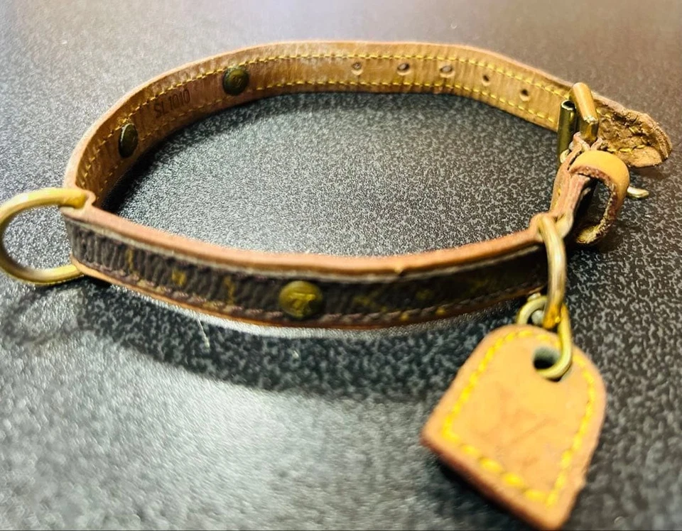 Louis Vuitton монограмма воротник собаки ПВХ холст кожи коричневый желтый логотип ярлык подлинный - Изображение 4 из 4