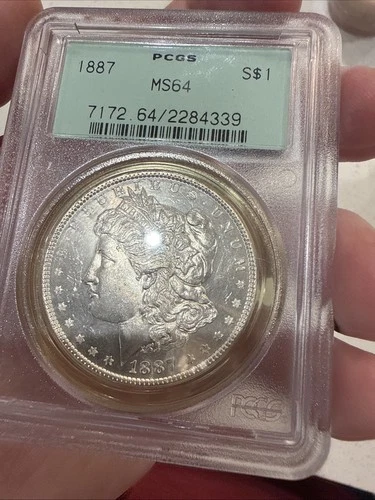 1887 MS64 S$1 - PCGS Certified Morgan Silver Dollar OLD GREEN HOLDER