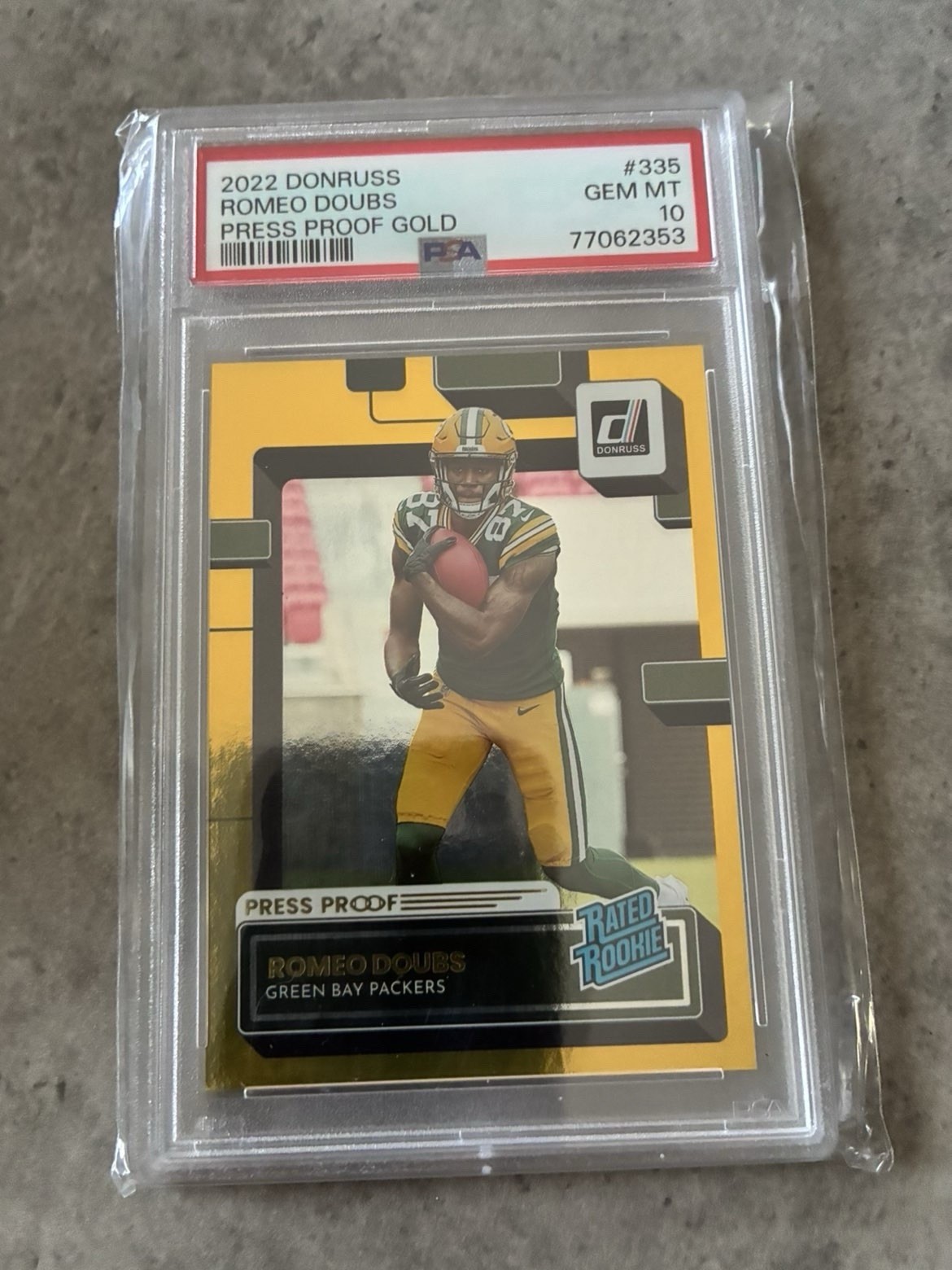 Romeo Doubs Panini Donruss #335 Press Proof Gold