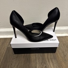 ~Nine West Folowe Women’s Black Leather D’Orsay Pointed Toe Stiletto Heels 8M