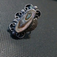 Vintage Unique Abalone Sterling Silver 925 Mexico Ring Size 4.25" Signed