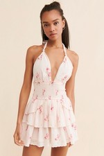 LoveShackFancy Mini Dress Floral Deanna Halter Ruffle Size Medium M Cottagecore