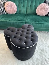 Disney Collection Ethan Allen Custom Black Ottoman With White Piping & Buttons