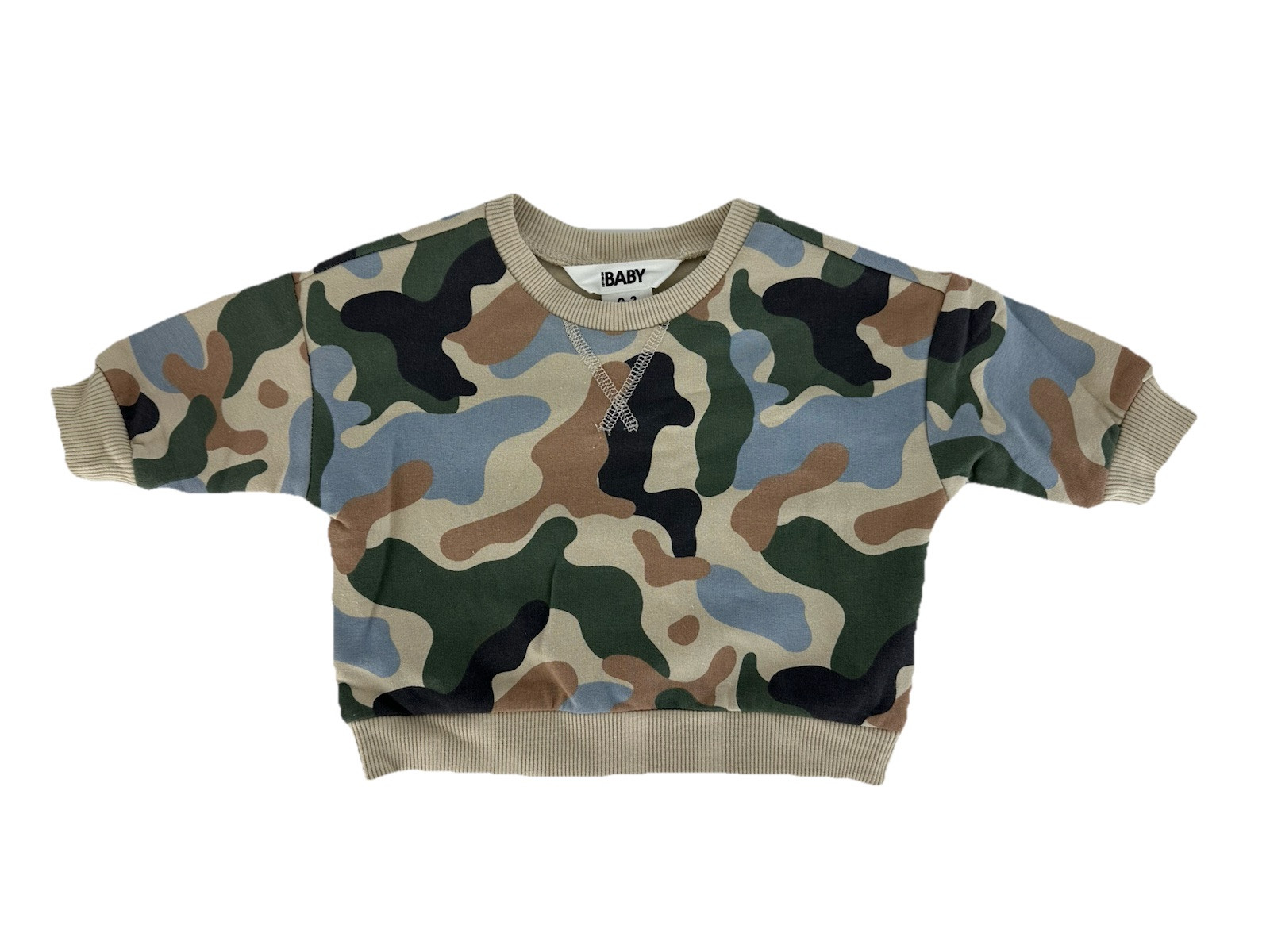 Cotton:On Baby Boys Alma Drop Shoulder Sweater Rainy Day/Desert Camo 0-3M NEW