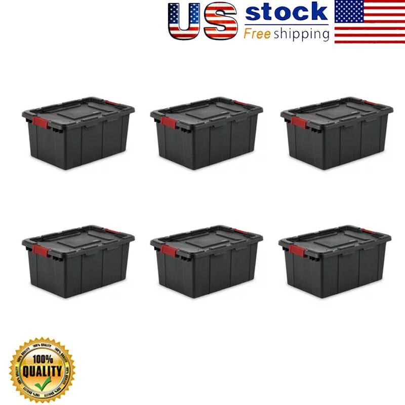 15 Gal Industrial Tote Plastic Storage Box Stackable Bin Container 6 pcs HOT