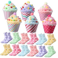 Geyoga 12 Pair Valentine's Day Cupcake Socks Fuzzy Socks Gifts Colorful Heart