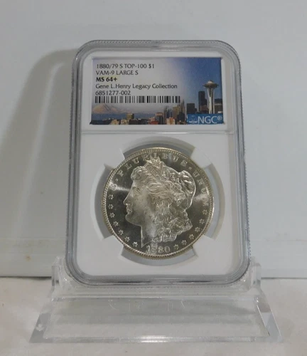 TOP 100!  1880/79-S  MORGAN "VAM-9 Large S" Silver Dollar, NGC MS-64+!