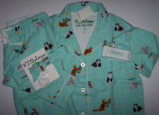 NWT PJ Salvage Mint Blue CHAMPAGNE CATS Flannel Pajama Set Women's L CHEERS 