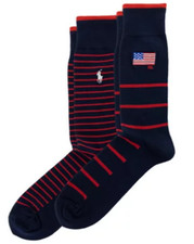 NWT's Polo Ralph Lauren Men's Navy Embroidered Flag Socks Size 10-13 2 Pair