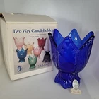 FENTON Blue  2-Way Candle Holders Votive or Taper w/ Sticker and box