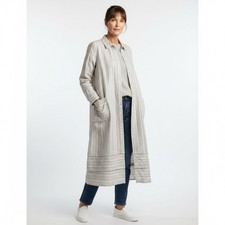 Tommy Hilfiger Striped Linen Blend Shirt Dress Size 16 Midi Neutral